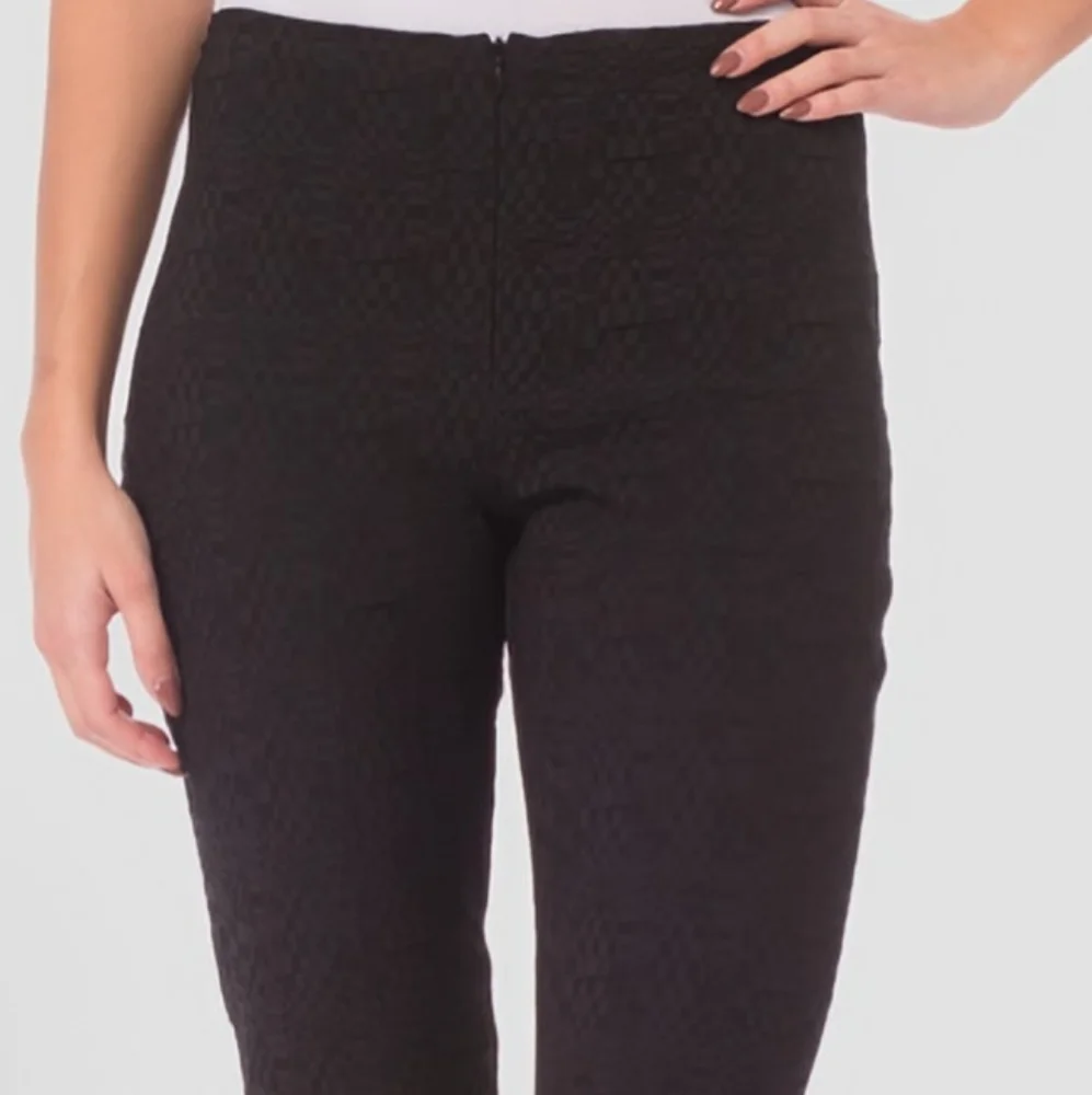 Joseph Ribkoff Jacquard Pants Size 8 Black Charcoal Front Zip No Pockets VGUC - Picture 4 of 11